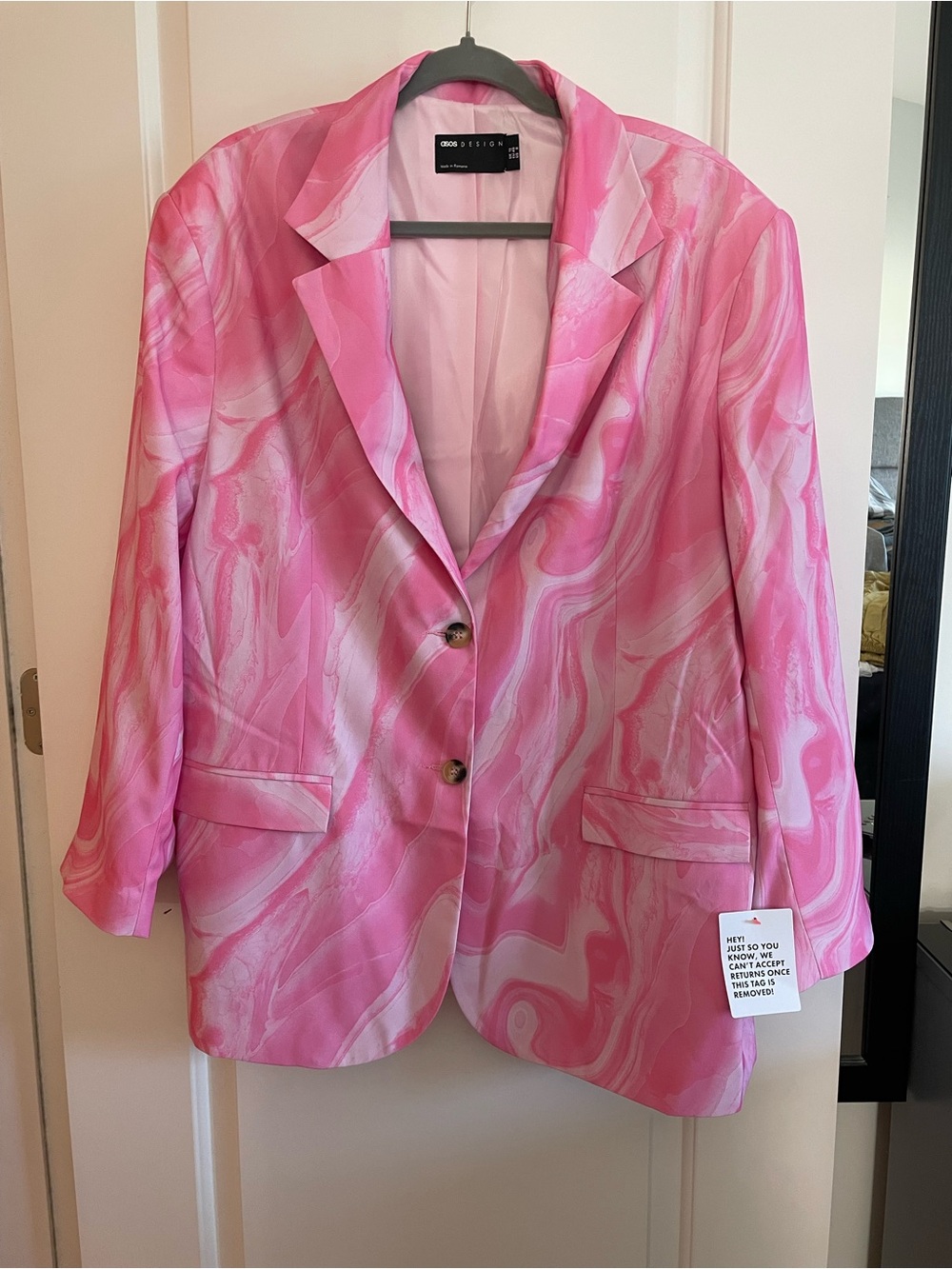 ASOS Design Oversized Pink Marble Blazer